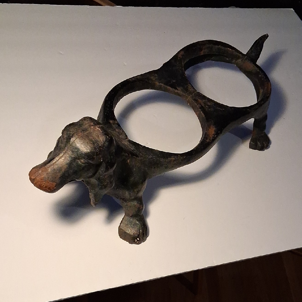 Vintage Cast Iron Dachshund Dog Food/Water Bowl Holder